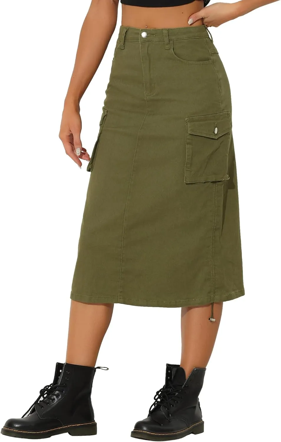 Allegra K Cargo Skirt for Women's Y2K Adjustable Casual A-Line Midi Jean Skirt