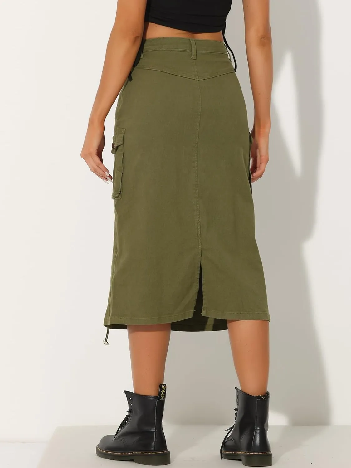 Allegra K Cargo Skirt for Women's Y2K Adjustable Casual A-Line Midi Jean Skirt