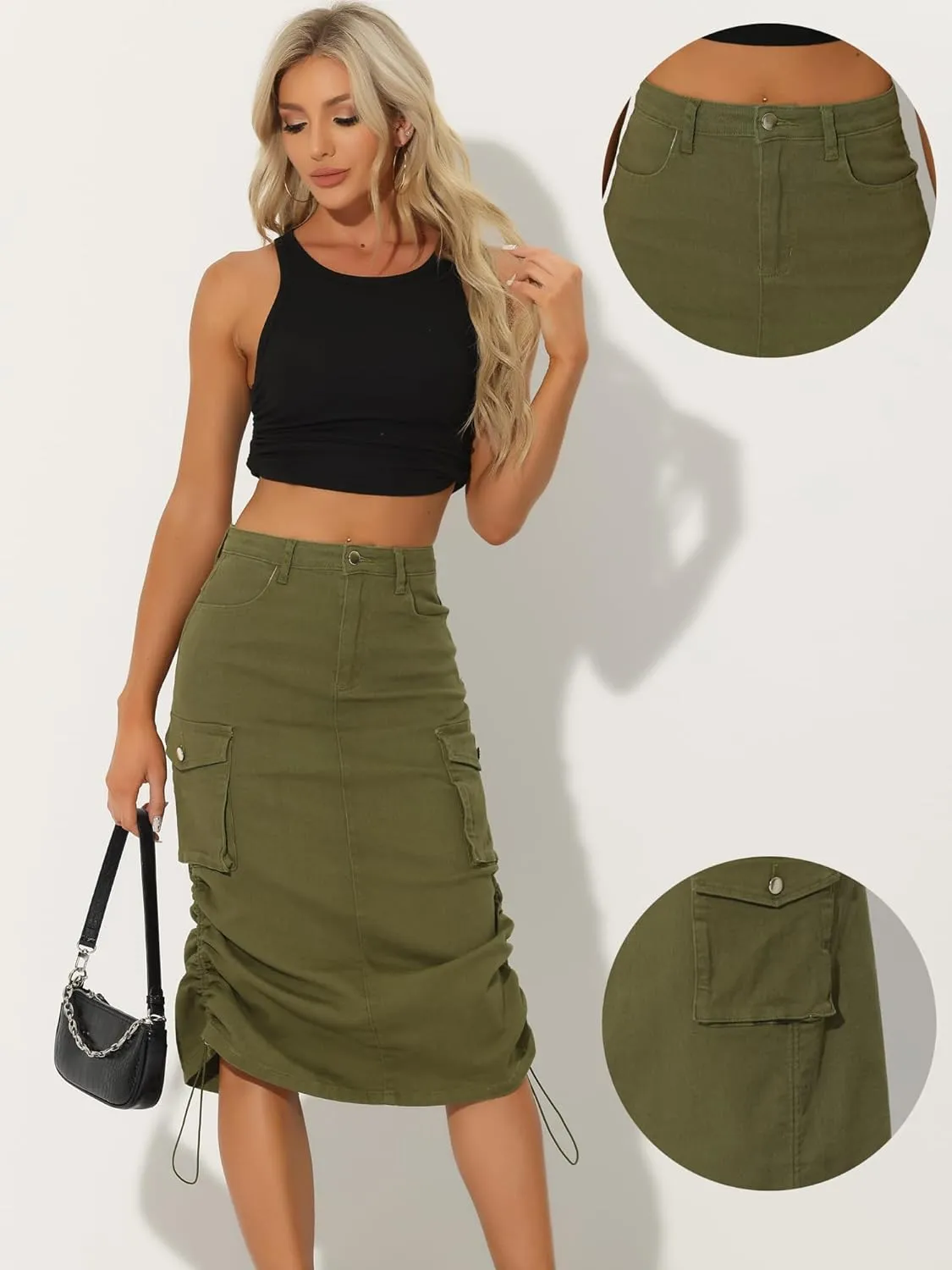 Allegra K Cargo Skirt for Women's Y2K Adjustable Casual A-Line Midi Jean Skirt