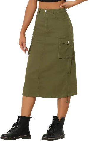 Allegra K Cargo Skirt for Women's Y2K Adjustable Casual A-Line Midi Jean Skirt