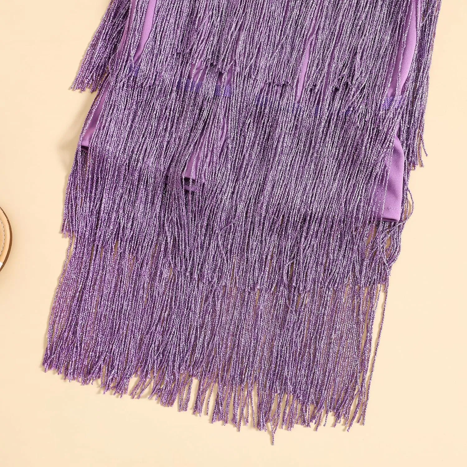 BULINGNA Little Kids Girls Sequin Fringe Layer Dress Sparkling Tassel Sleeveless Dress Zip Back Summer Party Latin Dress