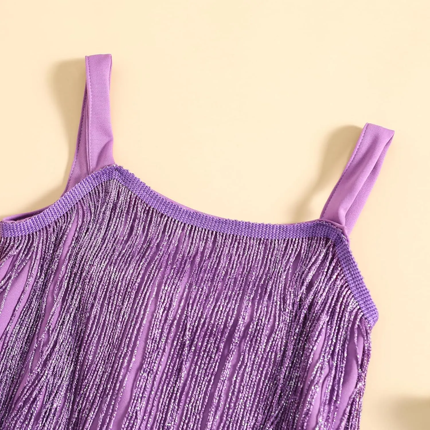 BULINGNA Little Kids Girls Sequin Fringe Layer Dress Sparkling Tassel Sleeveless Dress Zip Back Summer Party Latin Dress