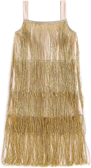 BULINGNA Little Kids Girls Sequin Fringe Layer Dress Sparkling Tassel Sleeveless Dress Zip Back Summer Party Latin Dress