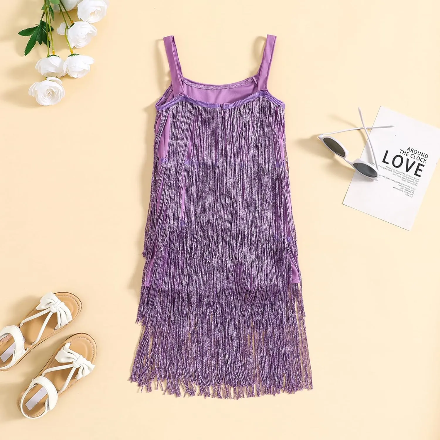 BULINGNA Little Kids Girls Sequin Fringe Layer Dress Sparkling Tassel Sleeveless Dress Zip Back Summer Party Latin Dress