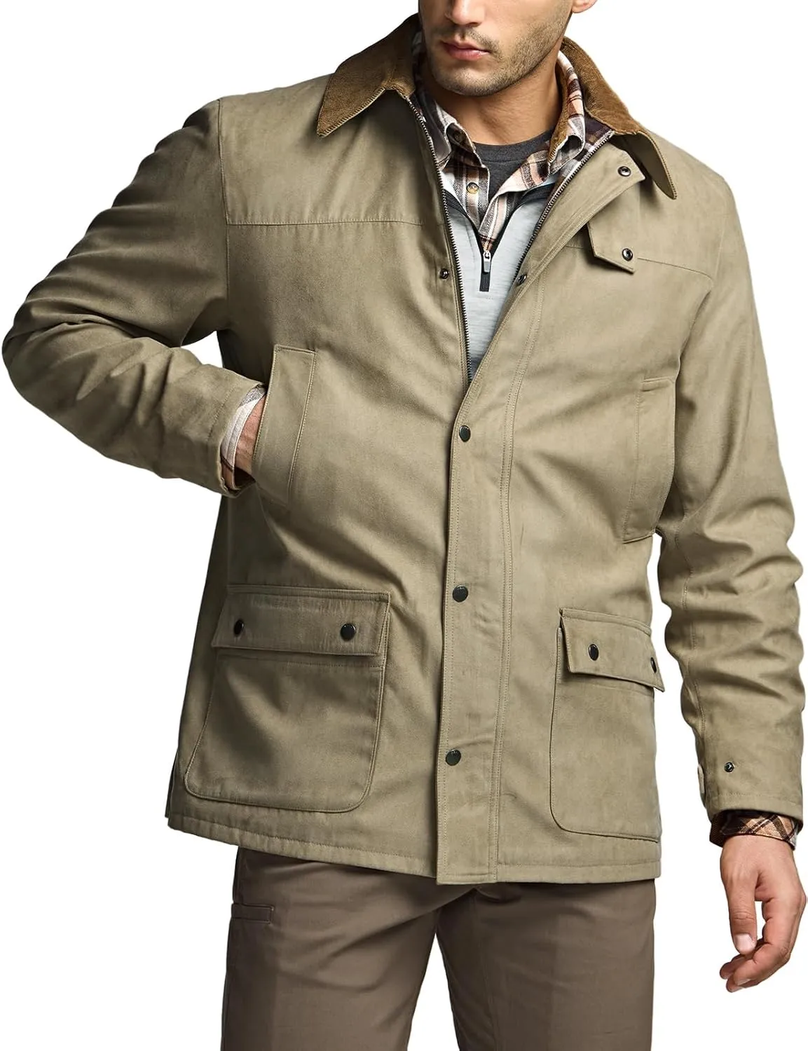 CQR Men's Flannel Lined Shirt Jackets, Long Sleeved Rugged Plaid Cotton Brushed Suede Shirt Jacket