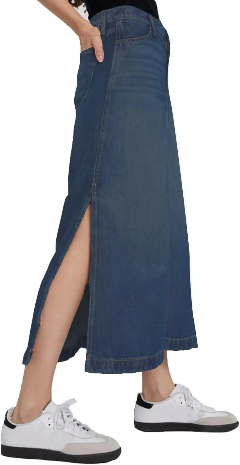 Denim Skirt for Women Midi Jeans Skirt A Line Slit Below The Knee Long Skirt