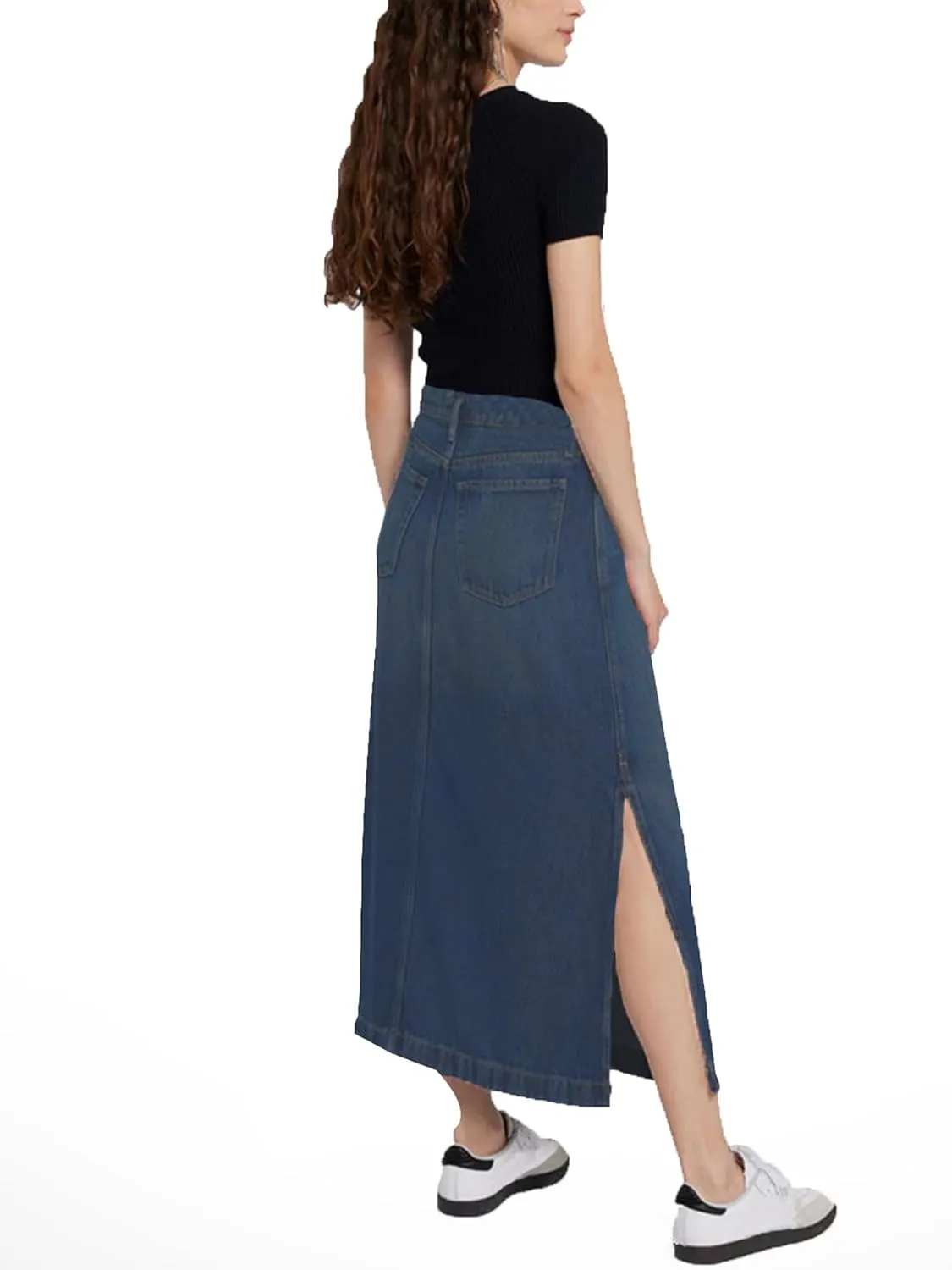 Denim Skirt for Women Midi Jeans Skirt A Line Slit Below The Knee Long Skirt