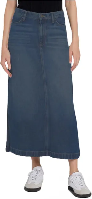 Denim Skirt for Women Midi Jeans Skirt A Line Slit Below The Knee Long Skirt