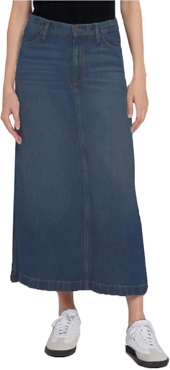 Denim Skirt for Women Midi Jeans Skirt A Line Slit Below The Knee Long Skirt