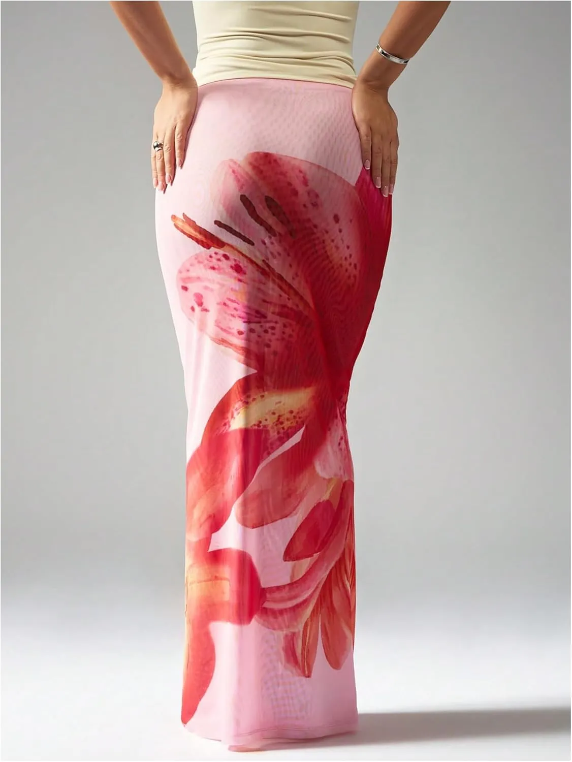 Floerns Women's Summer Floral Skirt Low Waist Fishtail Hem Beach Maxi Skirts