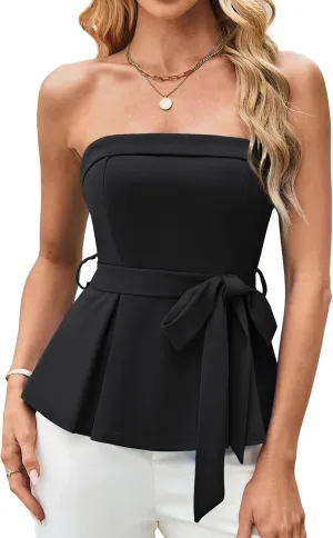 GRACE KARIN Tube Tops for Women 2025 Summer Trendy Backless Going Out Tops Waist Tie Peplum Bandeau Shirts