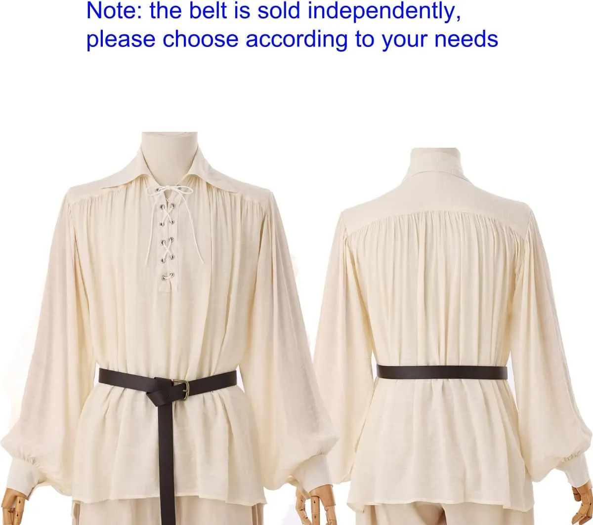 GRACEART Pirate Shirt Men Vampire Renaissance Shirts Victorian Ruffled Medieval Costume Cotton Linen Shirt