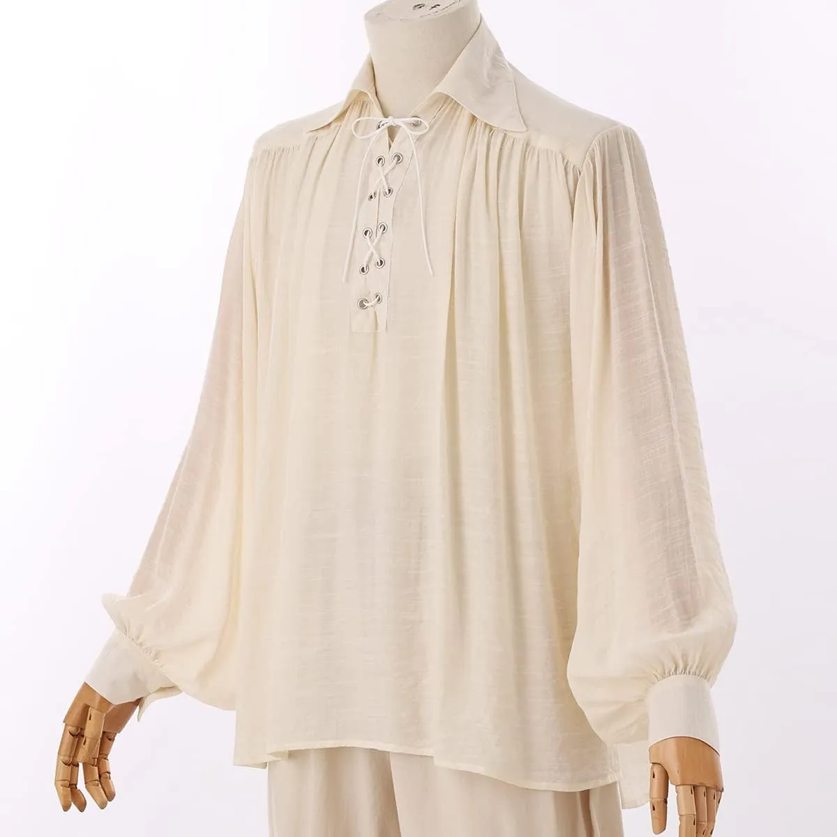 GRACEART Pirate Shirt Men Vampire Renaissance Shirts Victorian Ruffled Medieval Costume Cotton Linen Shirt