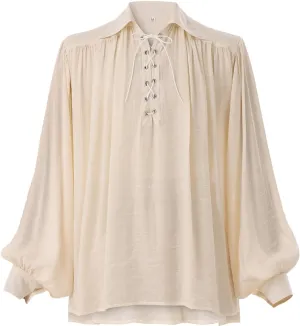 GRACEART Pirate Shirt Men Vampire Renaissance Shirts Victorian Ruffled Medieval Costume Cotton Linen Shirt
