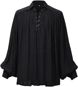 GRACEART Pirate Shirt Men Vampire Renaissance Shirts Victorian Ruffled Medieval Costume Cotton Linen Shirt