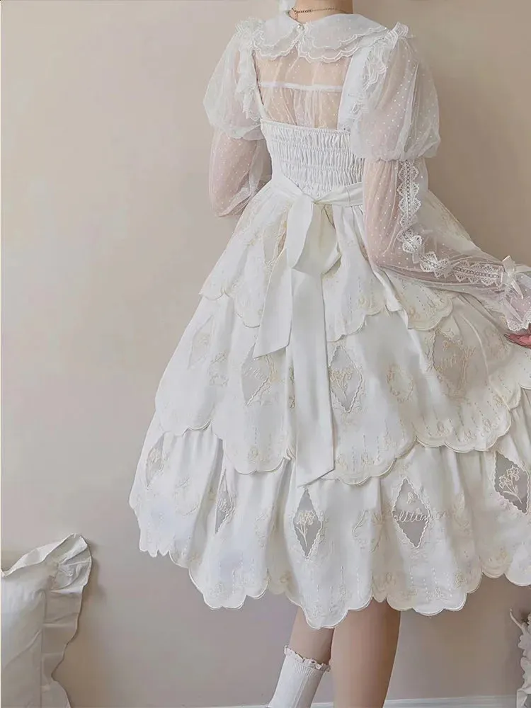 Irises under Moon ~ Elegant Flower Embroidered Lolita JSK Dress