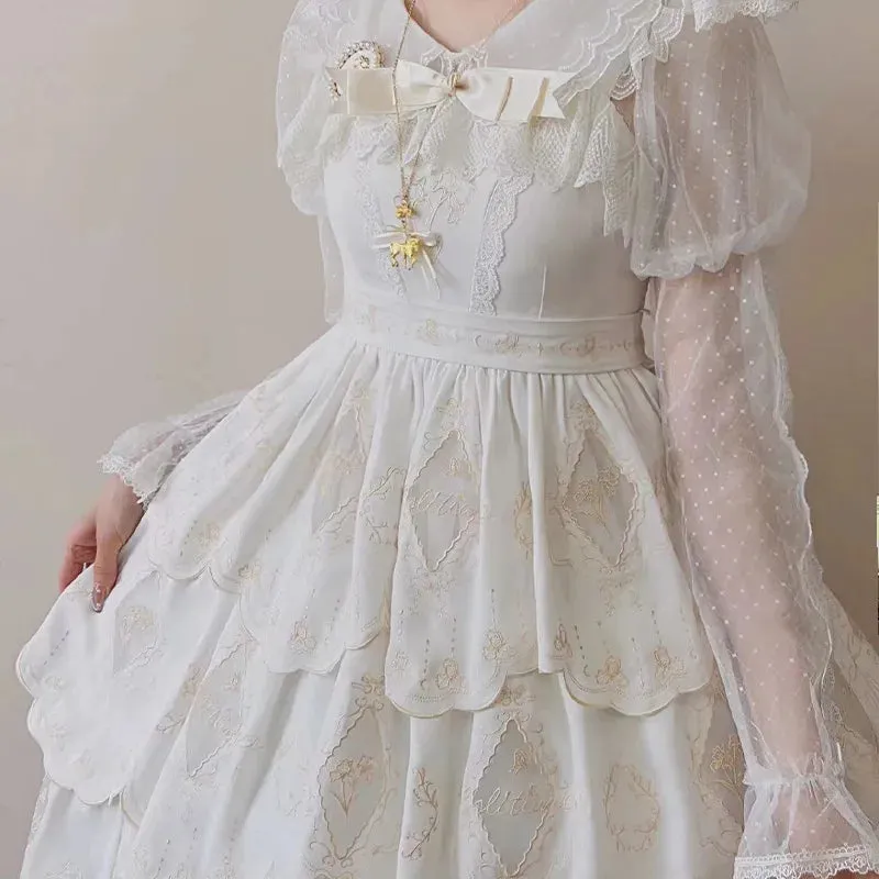 Irises under Moon ~ Elegant Flower Embroidered Lolita JSK Dress