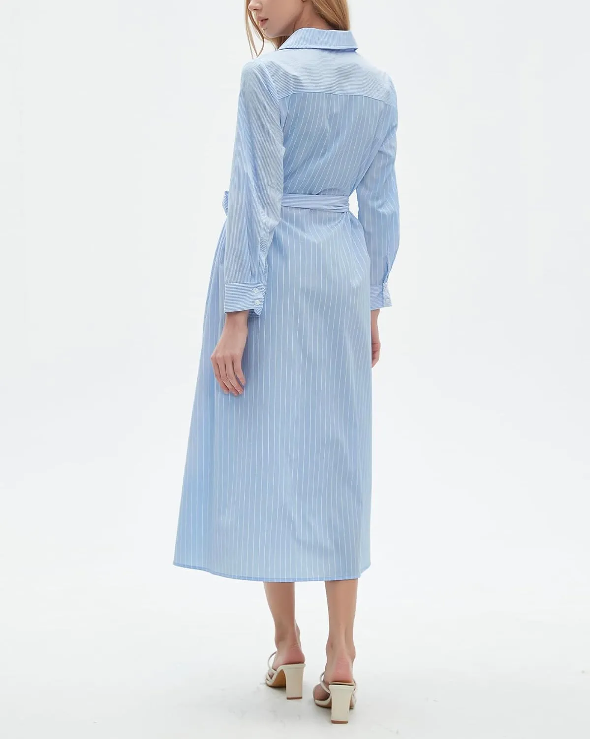 Kedera Women's Casual Long Sleeve Dress Button Down Striped Maxi Shirt Dress Side Split Loose Fit Blouse Dress