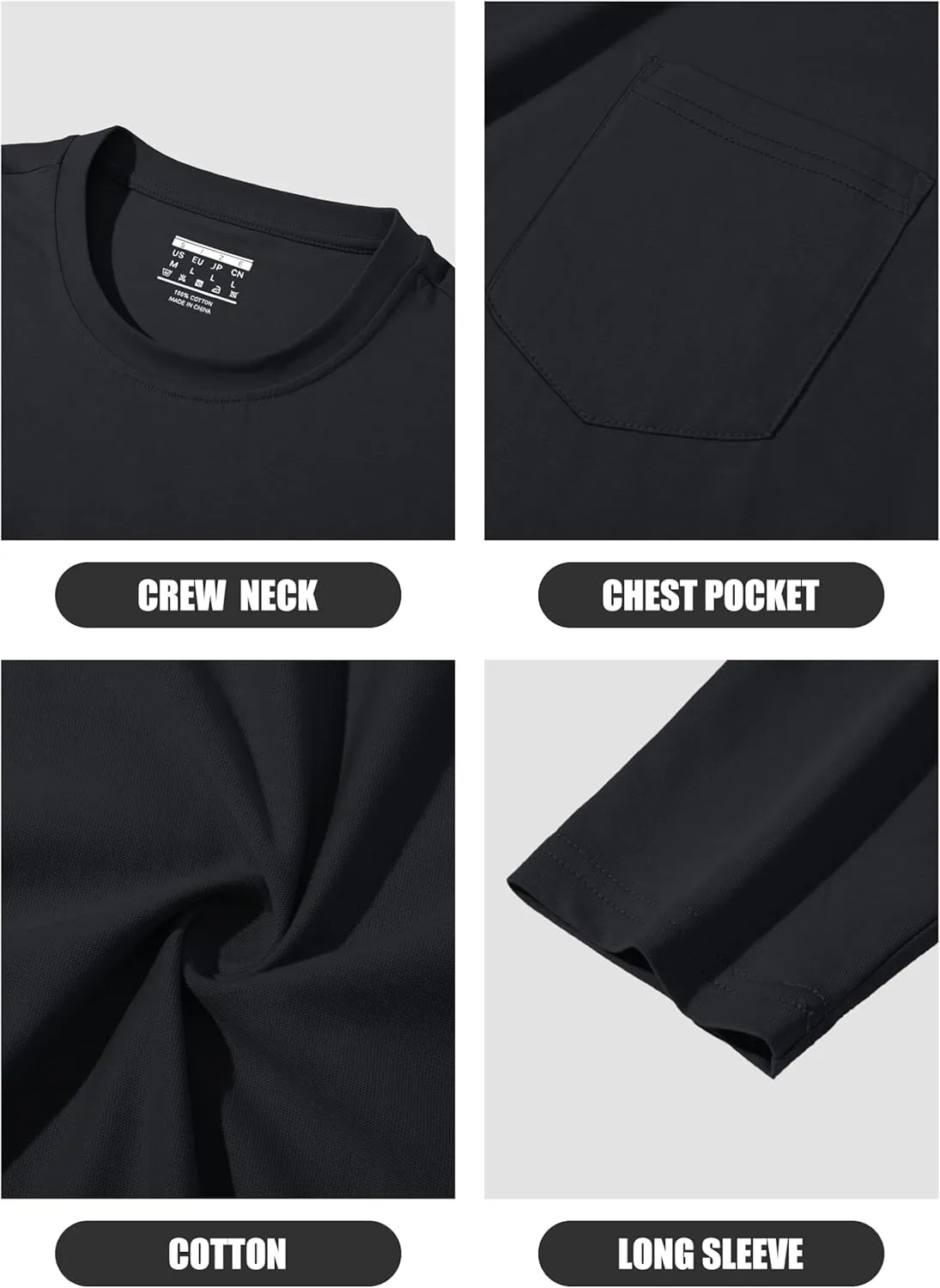 MAGCOMSEN Men's Long Sleeve Shirt with Pocket Cotton Crew Neck Shirts Casual Lightweight T-Shirt