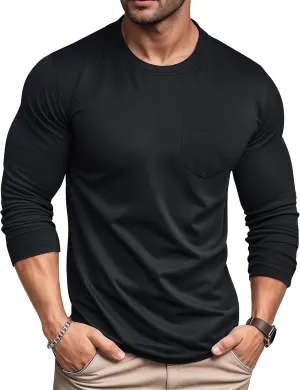 MAGCOMSEN Men's Long Sleeve Shirt with Pocket Cotton Crew Neck Shirts Casual Lightweight T-Shirt