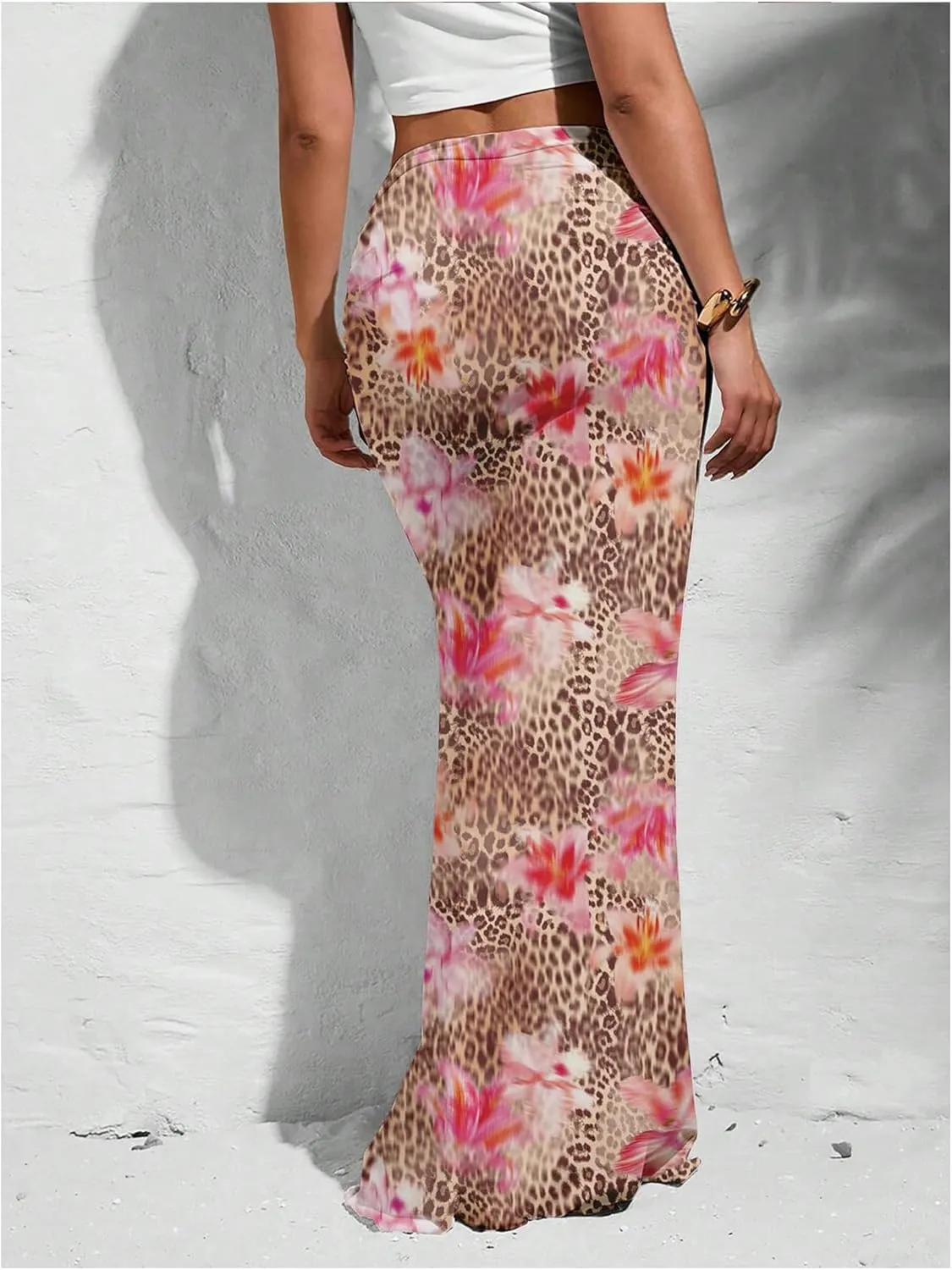 Milumia Women's Floral Leopard Ruched Maxi Skirt Bodycon Fishtail Long Skirts