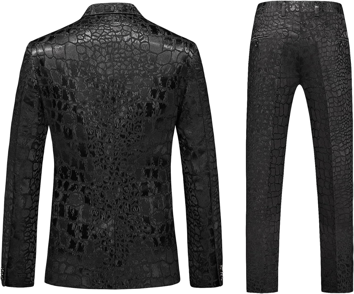 MOGU Mens 2 Piece Double Breasted Suit Jacquard Slim Fit Formal Groomsmen Wedding Party Black Tuxedo