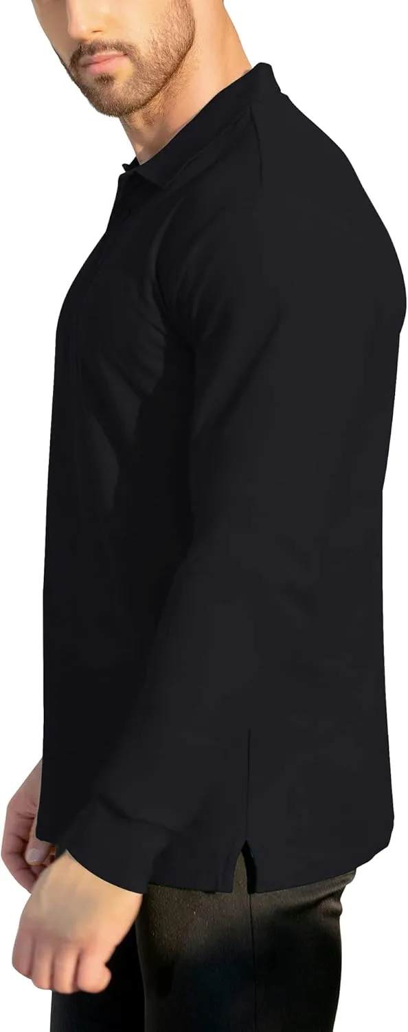 NeedBo Men's Long Sleeve Casual Solid Golf Polo Shirt