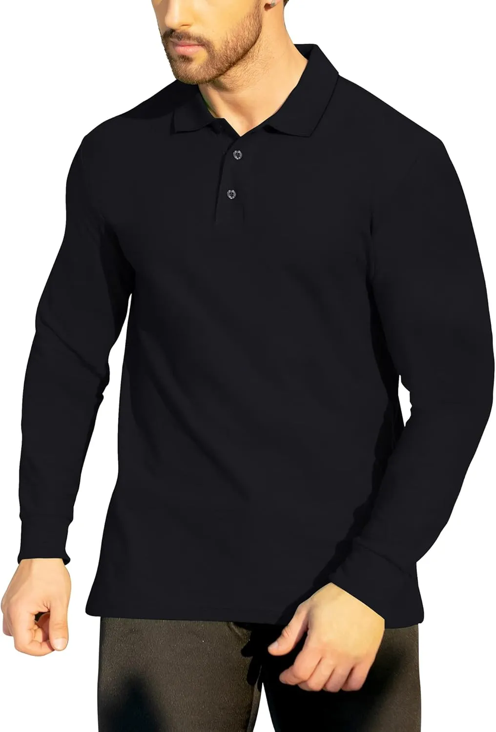 NeedBo Men's Long Sleeve Casual Solid Golf Polo Shirt