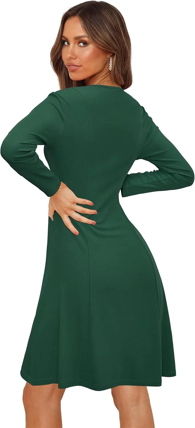 Newshows Women 2024 Fall Dress Long Sleeve Holiday Outfits Square Neck Casual Winter Ribbed Knit Dresses Trendy
