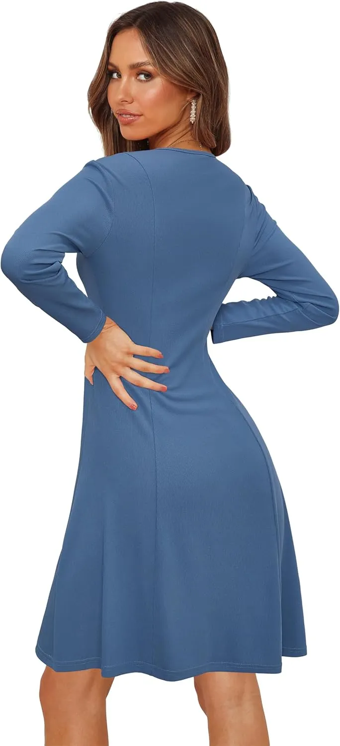 Newshows Women 2024 Fall Dress Long Sleeve Holiday Outfits Square Neck Casual Winter Ribbed Knit Dresses Trendy