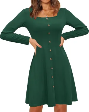 Newshows Women 2024 Fall Dress Long Sleeve Holiday Outfits Square Neck Casual Winter Ribbed Knit Dresses Trendy
