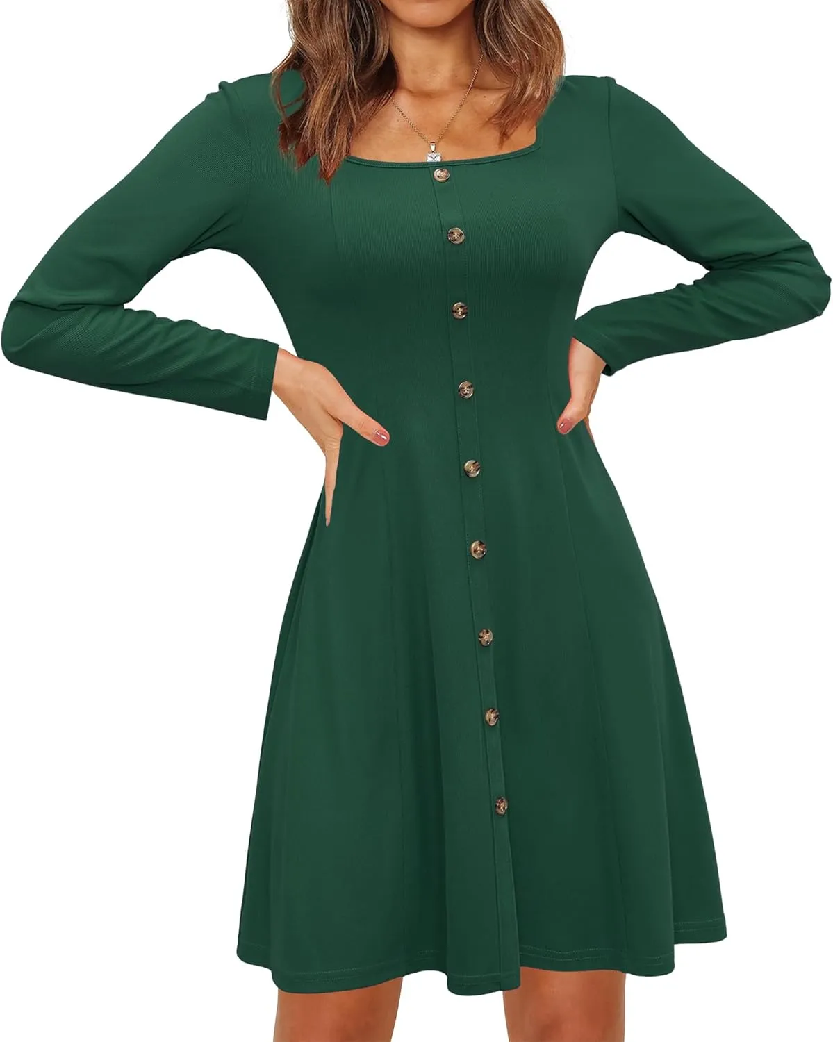 Newshows Women 2024 Fall Dress Long Sleeve Holiday Outfits Square Neck Casual Winter Ribbed Knit Dresses Trendy
