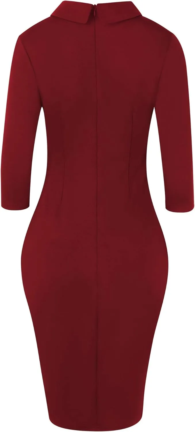 oxiuly Women's Retro Bodycon Knee-Length Formal Office Dresses Work Pencil Dress OX276