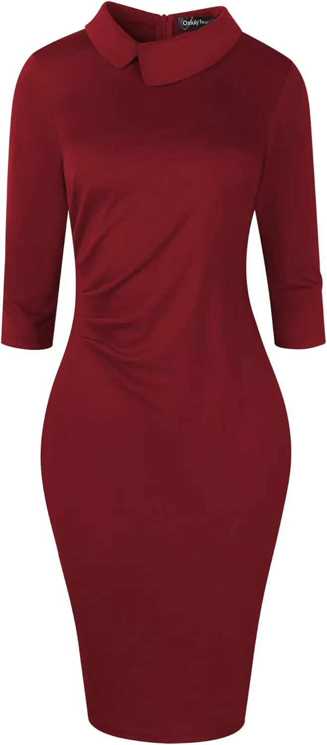 oxiuly Women's Retro Bodycon Knee-Length Formal Office Dresses Work Pencil Dress OX276