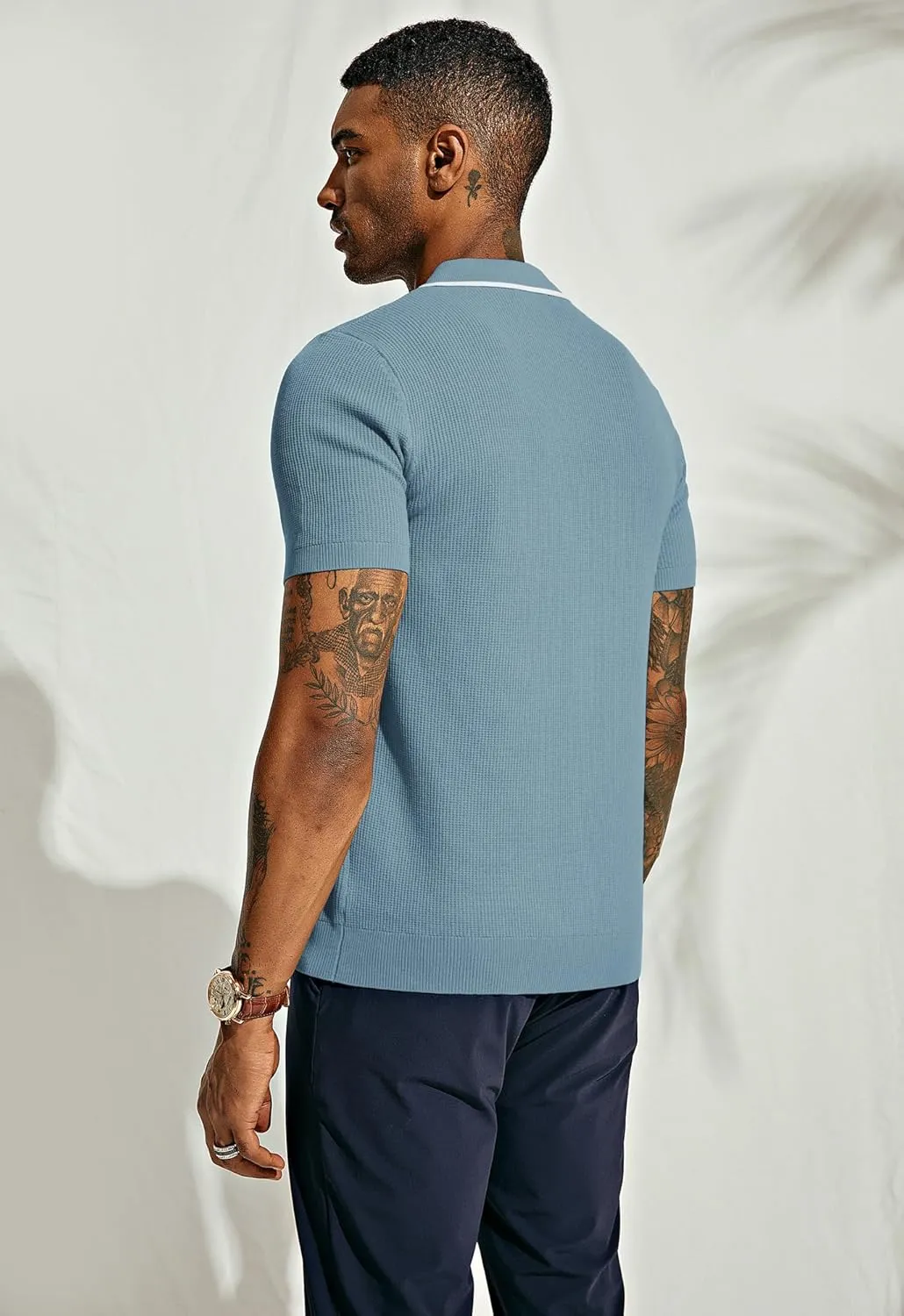 PJ PAUL JONES Men's Quarter Zip Polo Shirts Contrast Collar Knit Polo Shirt Short Sleeve Polos