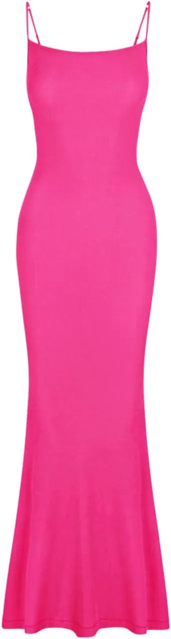 REORIA Women's Basic Sexy Lounge Slip Long Dress Elegant Sleeveless Backless Ribbed Bodycon Maxi Dresses
