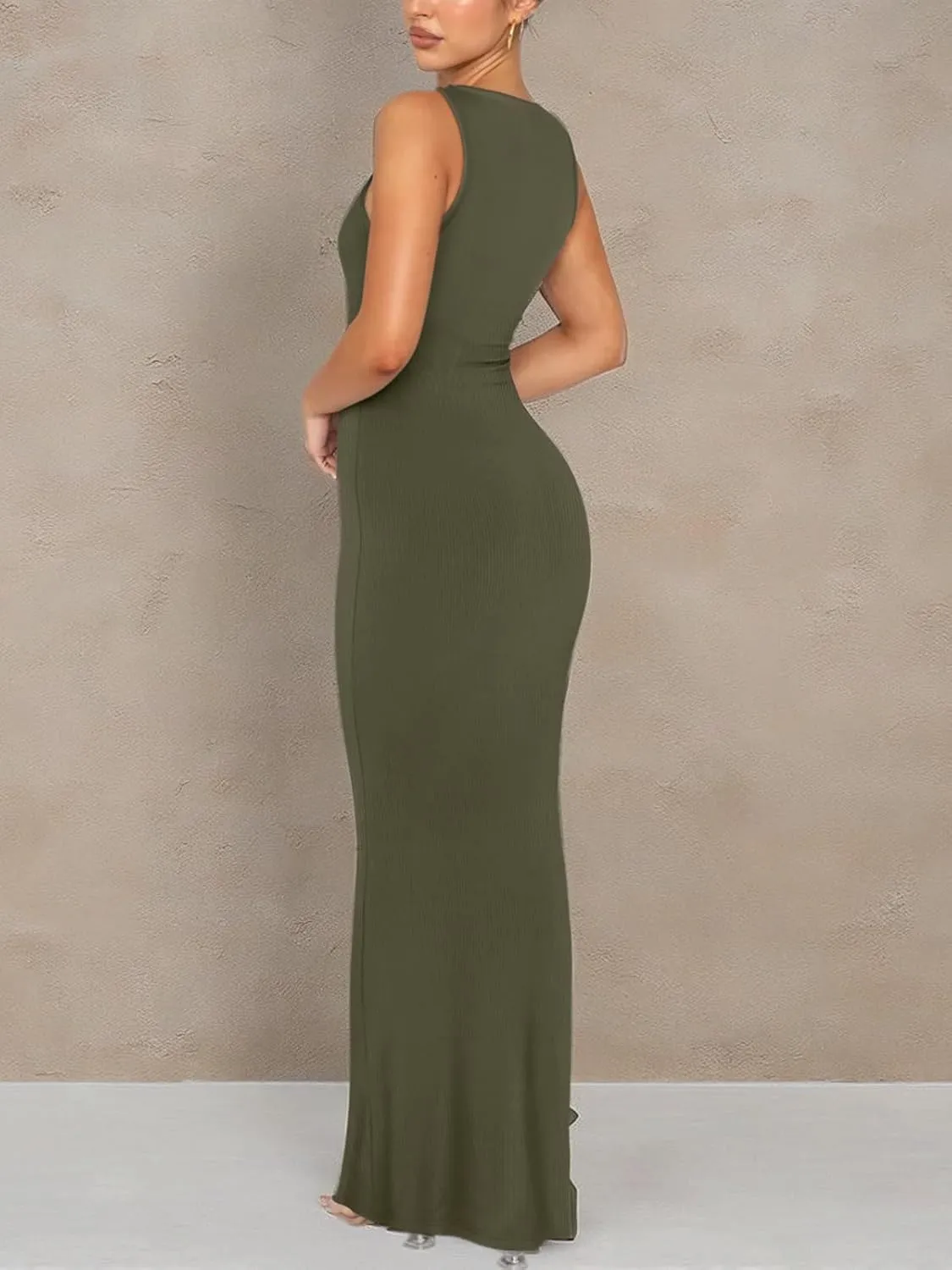 REORIA Women's Basic Summer Sexy Lounge Tank Long Dress Elegant Sleeveless Halter Neck Bodycon Maxi Dresses