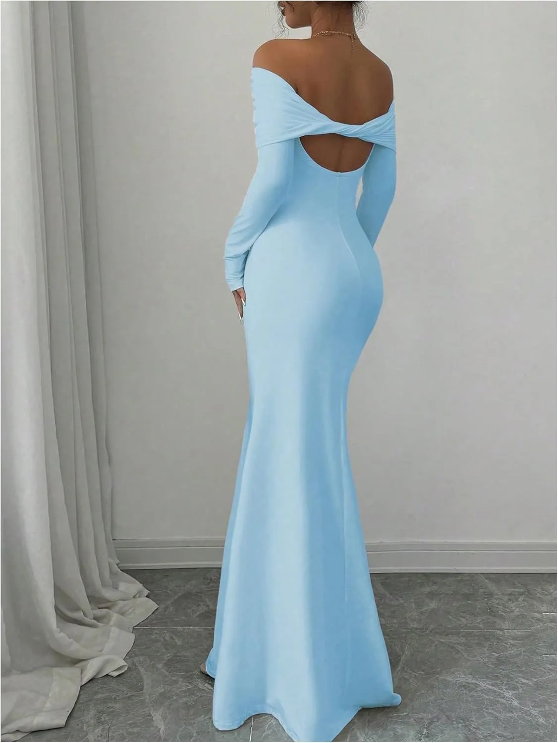 SOLY HUX Women's Long Sleeve Off The Shoulder Bodycon Dress Elegant Maxi Dress Cocktail Prom Dresses