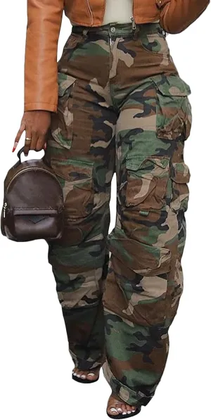 Vakkest High Waisted Cargo Jeans for Women Wide Leg Casual Baggy Trendy Denim Pants with Multi Pockets