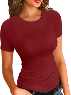 VICHYIE Fall Clothes Womens Crewneck Ribbed Long Sleeve Shirts Slim Fitted Tee Casual Basic Tshirt Top