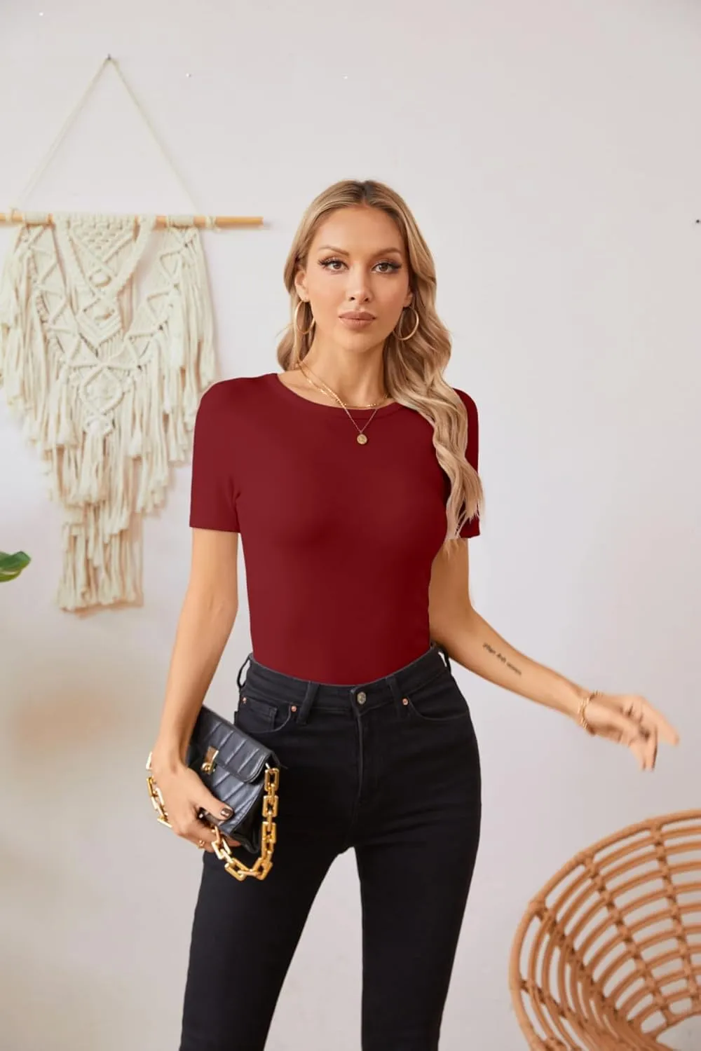 VICHYIE Fall Clothes Womens Crewneck Ribbed Long Sleeve Shirts Slim Fitted Tee Casual Basic Tshirt Top