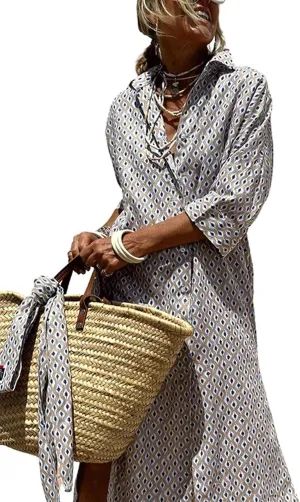 Women 2025 Summer Shirt Dress Classic Striped Lace-Up Shirt Dress Button Down Split Belted Vacation Maxi Dress