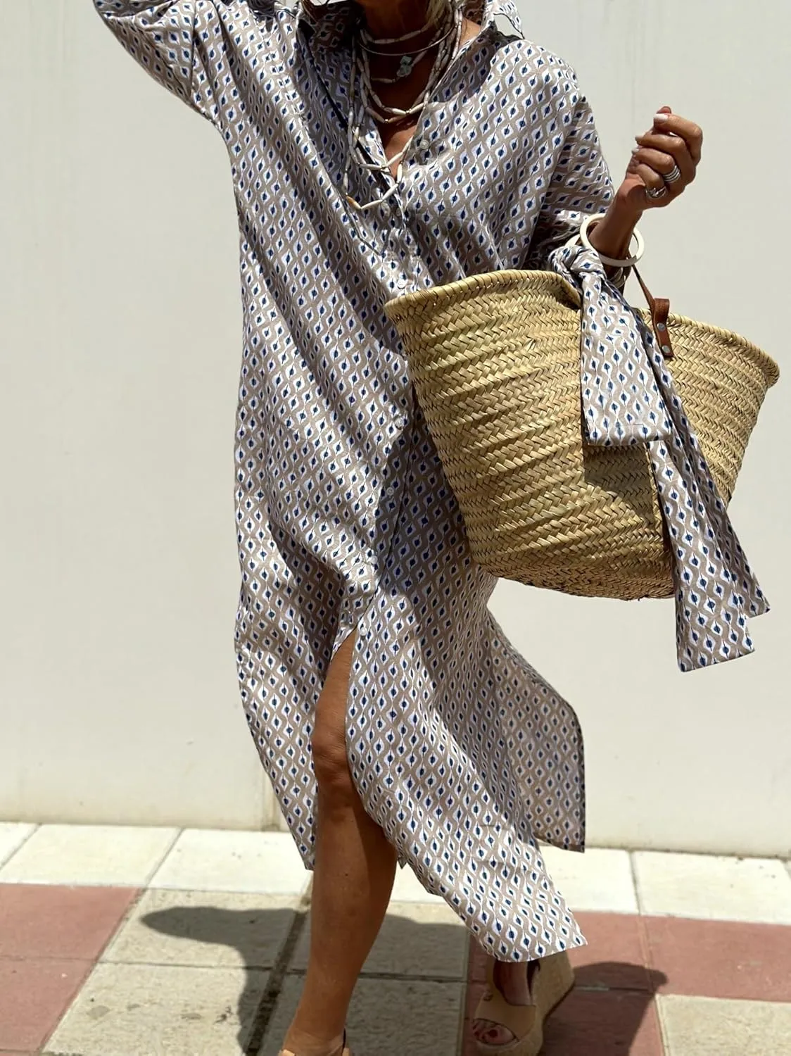 Women 2025 Summer Shirt Dress Classic Striped Lace-Up Shirt Dress Button Down Split Belted Vacation Maxi Dress