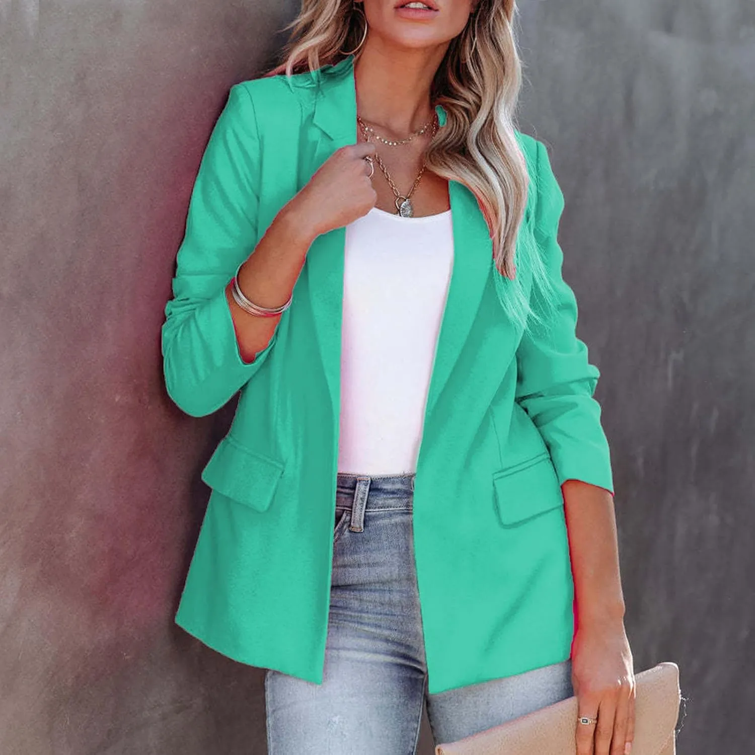 Womens Casual Office Blazer Jackets Front Open Cardigan Work Suit Jacket Long Sleeve Lapel Jacket Business Outfits