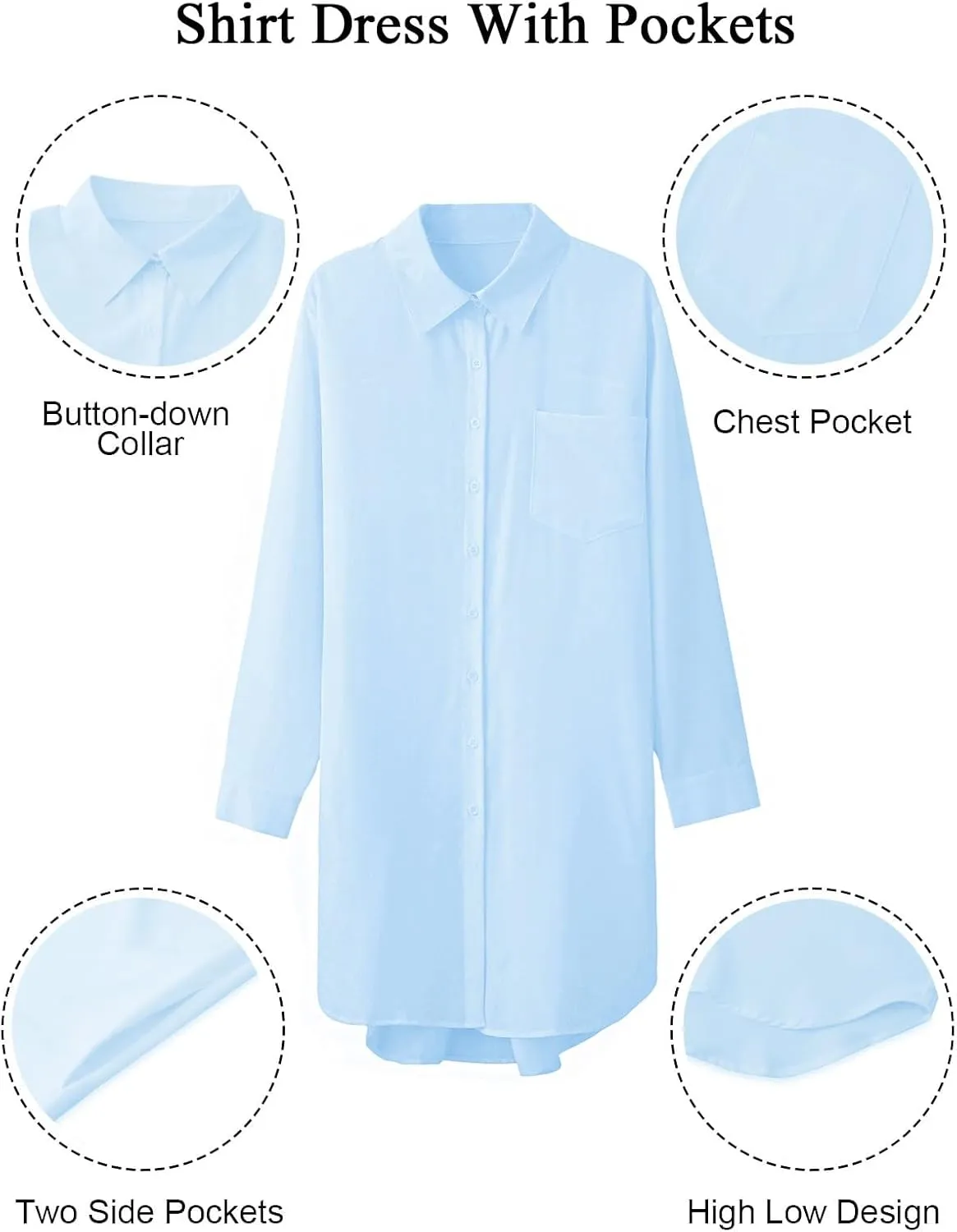 Wowcarbazole Womens Button Down Shirt Dresses Casual Long Sleeve Collared Shirts Oversized Blouse Tops with Pocket